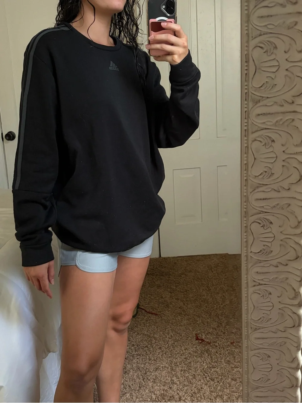 adidas Black Crew Sweatshirt with Dark Grey Three-Stripes